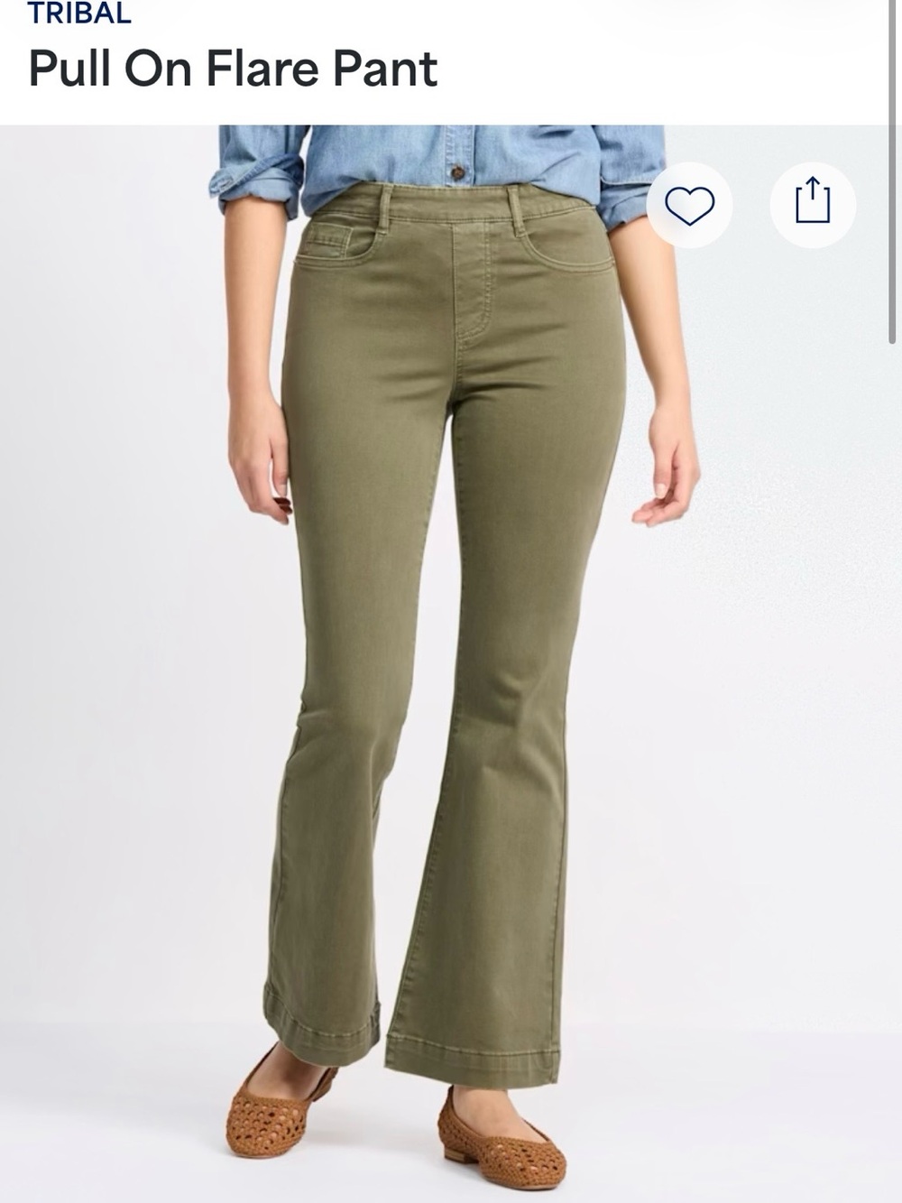 Tribal Olive Green Pull-On Flare Pants